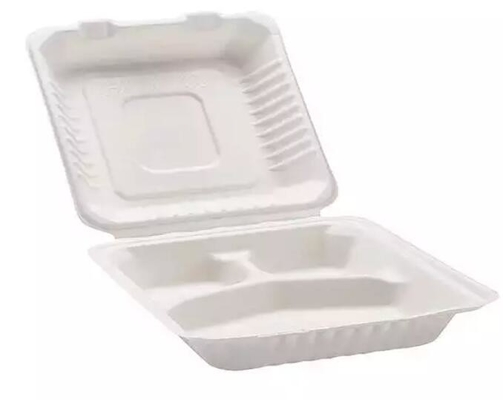 جعبه غذای یکبار مصرف مستطیل نیشکر زیست تخریب پذیر برای ظروف غذای دور ریختنی