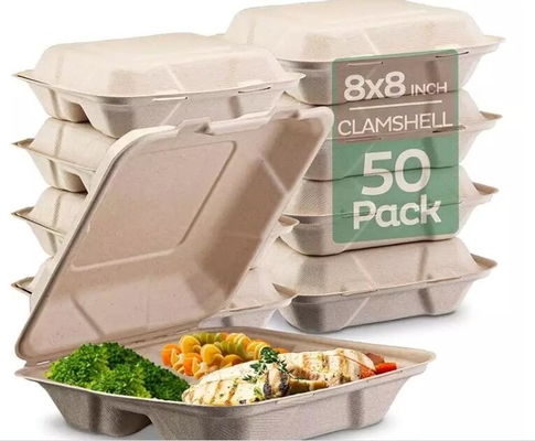جعبه غذای یکبار مصرف مستطیل نیشکر زیست تخریب پذیر برای ظروف غذای دور ریختنی